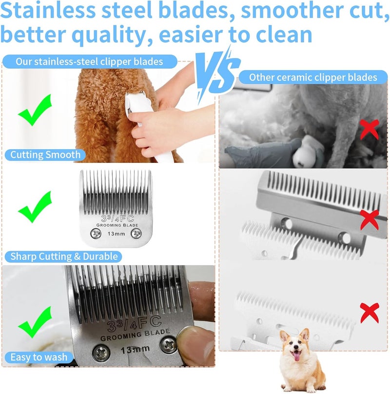 OEMIRY 3 Pcs Size 3-3/4FC Detachable Dog Grooming Blades, Compatible with Andis, Oster A5, Wahl KM10 Series Clippers, Cut Length 13mm, Silver(3-3/4FC 13mm, 3Packs) - Image 3